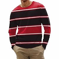 Mens Shirts Long Sleeve,Men's Striped Shirt Fashion Printed Sweatshirt Casual Pullover Slim Fit Crewneck Tshirt