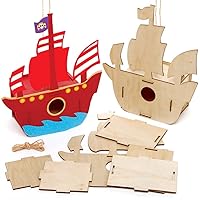 Baker Ross Pirate Ship Wooden Bird House Kits - Pack of 2, Woodcraft Activities to Paint and Decorate for Kids Arts and Crafts or Garden Projects (FE357)