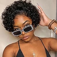 HD Lace Front Pixie Cut Short Bob Human Hair Wig Brazilian Hair Curly Bob Glueless Wigs 13x4 Invisible Transparent Lace Front Wig 150% Density with Baby Hair Pre Plucked Remy Hair 8inch