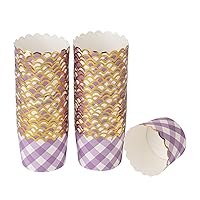 Restaurantware Panificio 4.5 Ounce Baking Cups 50 Disposable Paper Baking Cups - Greaseproof Oven-Ready Purple Paper Muffin Liners Microwavable Gold Rimmed Design