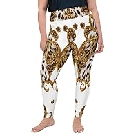 Plus Size Leggings for Women Girls White Leopard Gold Baroque Yoga Pants