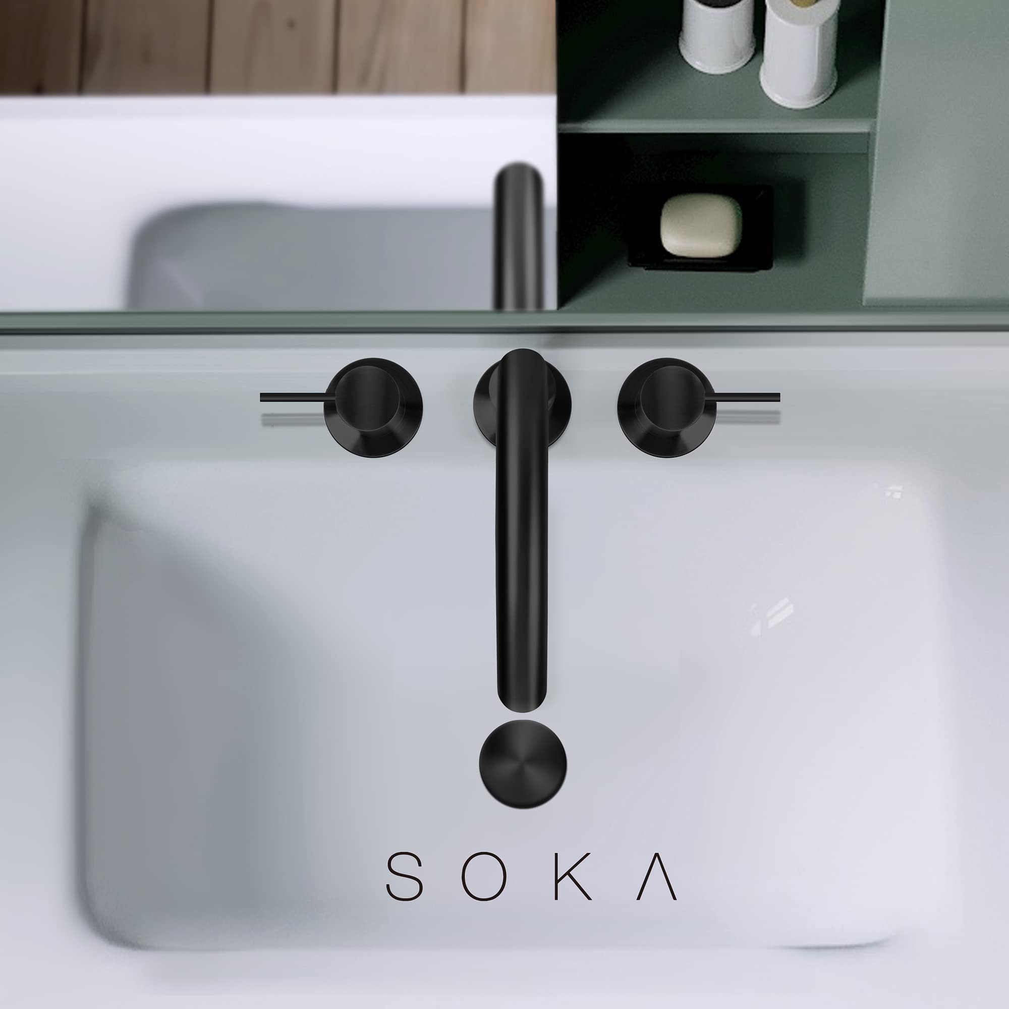 SOKA 8-16 Inch Widespread Bathroom Faucet 2 Handles Matte Black Commercial Sink Touch 3 Pieces Vanity Lavatory 360 Degree Rotating Faucet Pop Up Drain Assembly, Matte Black - L, 8 INCH L - Head