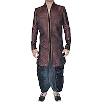 Mens Traditional Wine Brocade Indo Western IN294