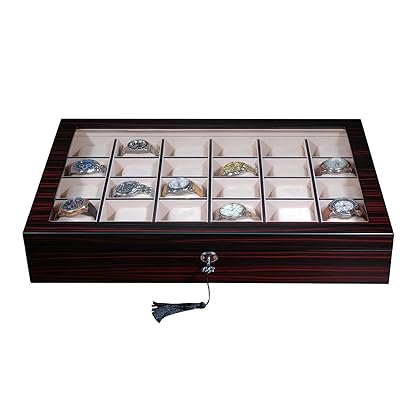 TimelyBuys 30 Piece Ebony Wood Watch Display Wall Hanging Case and Storage Organizer Box and Stand Father's Day Gift