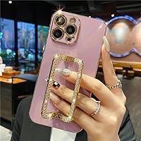 3D Crystal Square Holder Gold Plating Phone Case for iPhone 12 Pro Max Mini 11 13 Pro X XS XR 6 S 7 8 Plus 12Pro SE Cover,L24A3,Cherry Purple,for 6Plus Or 6S Plus