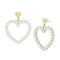 Steve Madden Womens Jewelry Pearl Heart Drop Earrings