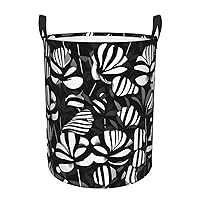 Black White Striped Flowers Waterproof Oxford Fabric Laundry Hamper,Dirty Clothes Storage Basket For Bedroom,Bathroom