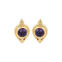 Round Purple Amethyst February Birthstone 925 Sterling Silver Gold Plated Small Stud Earring