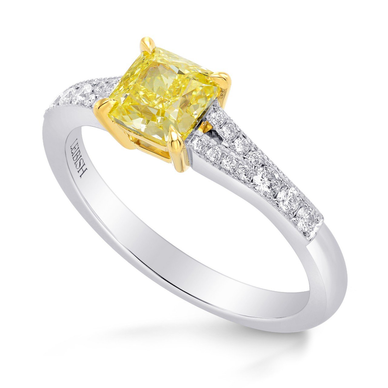 Leibish & co 1.18Cts Yellow Diamond Engagement Side Stone Ring Set in 18K White Yellow Gold Engagement Natural Loose Stone Gift For Her Anniversary Real Wedding Birthday