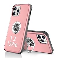 Phone Case Designed for Apple iPhone 12 12Pro Twelve Pro Case with Screen Protector Stand Ring Kickstand Heavy Duty Shockproof Protective Cases Cover for Women Pink Rose Gold