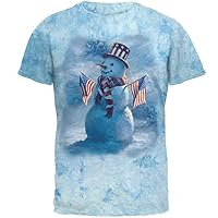 4th of July Patriotic Snowman Mens T Shirt Crackle Moss Tie Dye 2XL