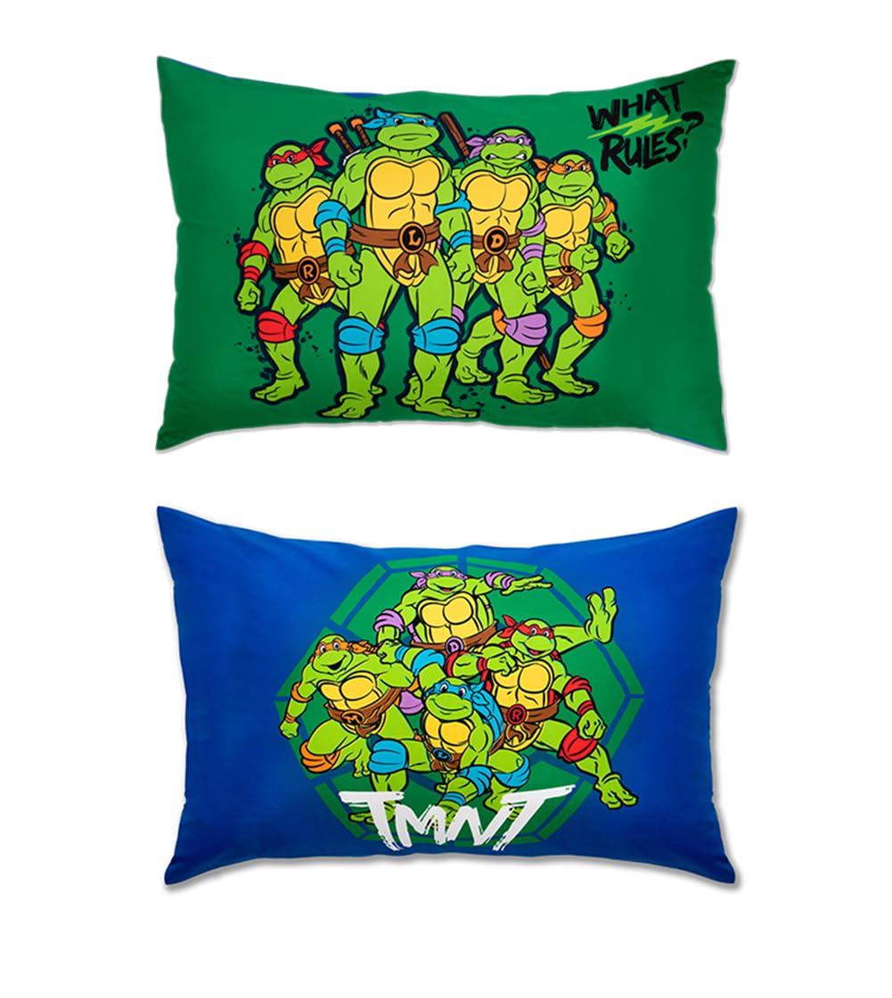 Teenage Mutant Ninja Turtles 4 Piece Toddler Bedding Set – Includes Comforter, Sheet Set – Fitted + Top Sheet + Reversible Pillowcase for Boys Bed, Blue