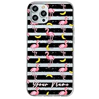 Case Compatible with iPhone 12 Pro Max Personalized with Your Name Flamingo Stripes, Protector Compatible with iPhone 12 Pro Max Customizable, Case Customized Flamingos Shockproof TPU.