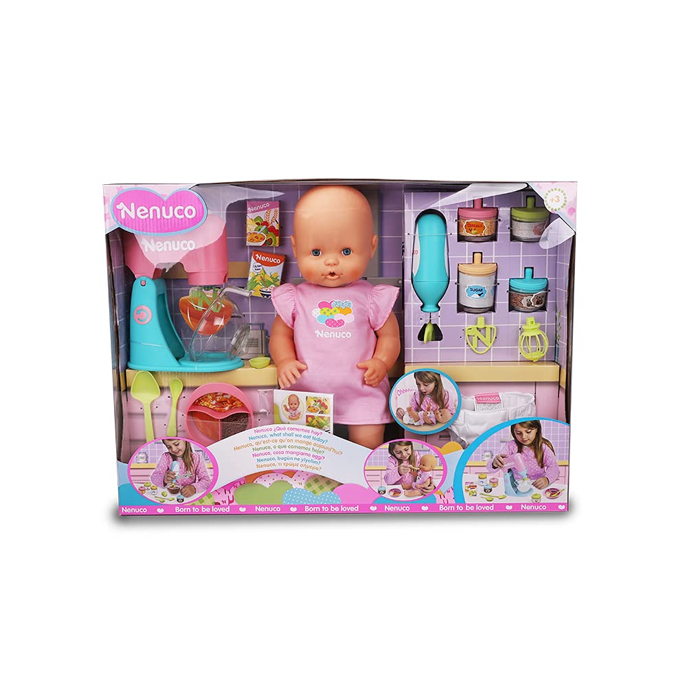 Nenuco Super Meals Baby Doll with Recipe Book, Kitchen Accessories, 2 in 1 Blender, 17