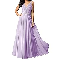 V Neck Appliques Chiffon Prom Dresses Long Formal Evening Party Gowns