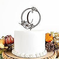 Custom Initial C Cake Topper - Wreath Monogram C - Wedding Letter C Cake Topper Rustic Country Chic Wedding Bridal Shower Anniversary,Wood Brown