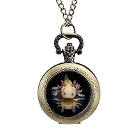 Animal Axolotl Quartz Pocket Watch Vintage Necklace Watches With Chain For Men Women coppery-style