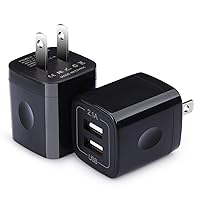 Black USB Wall Adapter, FiveBox 2Pack Dual Port 2.1A Fast Wall Charger Brick Base Cube USB Plug Outlet Phone Charger Box Charging Block Compatible iPhone 15 14 13 12 11 XS Max XR X 8 7 6, Pad, Samsung
