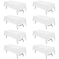 8 Pack White Tablecloths for 8 Foot Rectangle Tables 60 x 126 Inch - 8ft Rectangular Bulk Linen Polyester Fabric Washable Long Clothes for Wedding Reception Banquet Party Buffet Restaurant