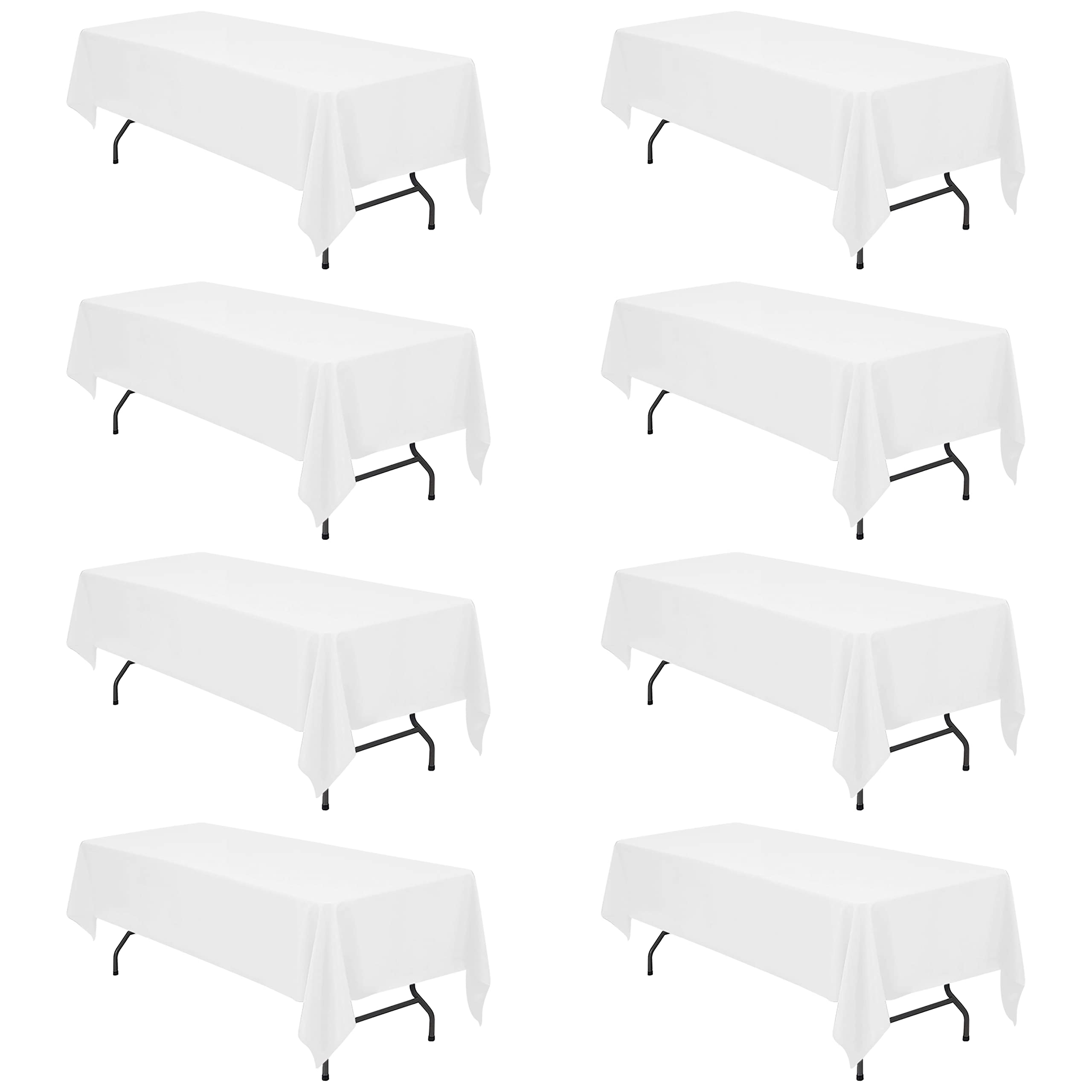 8 Pack White Tablecloths for 8 Foot Rectangle Tables 60 x 126 Inch - 8ft Rectangular Bulk Linen Polyester Fabric Washable Long Table Clothes for Wedding Reception Banquet Party Buffet Restaurant