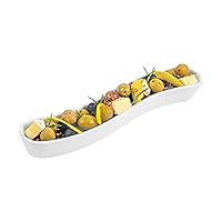Swerve 10 Ounce Olive Plate 1 Curved Olive Tray - Medium Chip Resistant White Porcelain Olive Canoe Dishwasher Safe For Snacks Condiments Or Appetizers