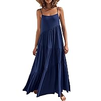 ANRABESS Women’s Summer Casual Loose Sleeveless Spaghetti Strap Asymmetric Tiered Beach Maxi Long Dress