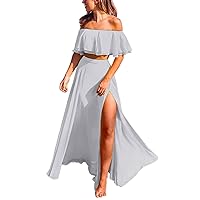 MllesReve Women Sexy 2 Piece Maxi Dress Chiffon Ruffle Crop Top Formal Evening Dresses High Split Prom Dress