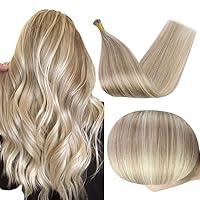 Full Shine I Tip Hair Extensions Human Hair Blonde Hair Extensions 16inch Real Hair Extensions I Tip Human Hair Extensions Blonde Highlighted Hair Extension Beads 40g/50s
