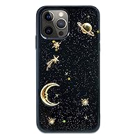 Bonitec Compatible with iPhone 14 Pro Max Case 3D Bling Planet Glitter with Space Sparkle Moon Star Universe Flexible Soft TPU Protection Shockproof Protective Cases Cover Gold, Black