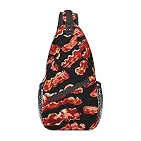Bacon Pattern Sling Backpack, Multipurpose Travel Hiking Daypack Rope Crossbody Shoulder Bag