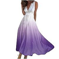 Resort Dresses for Women 2024 Floral V-Neck Midi Dress Sleeveless Bohemian Summer Beach Long High Swing Flare Dress