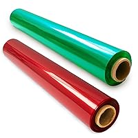 FIESTA WRAPS Red Green Christmas Cellophane Wrap Rolls Bundle (16 in x 200 ft each) - Red Cellophane Wrap Roll - Green Cellophane Wrap Roll