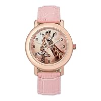 Giraffe Mama and Little Women's Watches Classic Quartz Watch with Leather Strap Easy to Read Wrist Watch