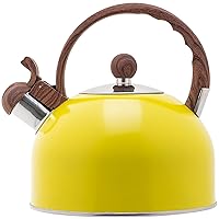 Whistling Stainless Steel Tea Kettle with Wood Grain Anti Heat Handle,2.6 Quart/2.5 Liter Stainless Steel Tea Kettles,Loud Whistling for Tea,Coffee,Gas Electric Applicable