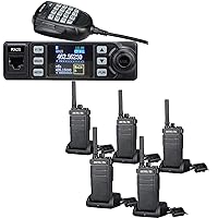 Retevis RA25 GMRS Mobile Radio LCD Display with Microphone for Farm Combine（1 Pack） and RB26 2000mAh Rechargeable Battery Long Range Handheld Walkie Talkie（5 Pack） for Ranch