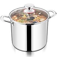 TeamFar 10 Quart Stock Pot, Stainless Steel Tri-ply Large Stockpot Pasta Soup Cooking Pot with Glass Lid, for Induction Gas Ceramic Electric, Nontoxic & Heavy Duty, Ergonomic Handles & Dishwasher Safe