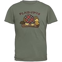 Animal World Funny Platypus Plaid-ypus Military Green Adult T-Shirt