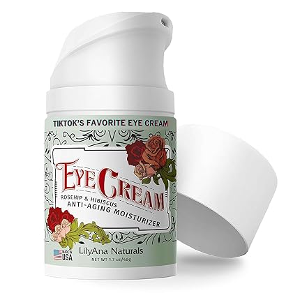 LilyAna Naturals Eye Cream for Dark Circles and Puffiness, Under Eye Cream for Wrinkles and Bags, Anti Aging Eye Cream helps Improve Dryness; for Sensitive Skin - Rosehip and Hibiscus Botanicals - 1.7 oz - Made in USA