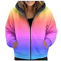Heated Jackets for Women 2023 Gradient Color Fleece Warm Fashion Leisure with Long Sleeve Pockets Hooded Coats