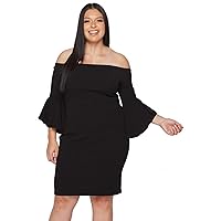 Women's Plus Size Ruffle-Sleeve Off-The-Shoulder Party Dress Black