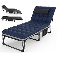 Suteck Camping Cot, 5+2 Positions Adjustable Reclining Folding Camping Cot Sleeping Bed Cots for Adults Outdoor Portable Chaise Lounge Chair W/Carry Bag Pillow Cushion for Home Nap Beach Travel