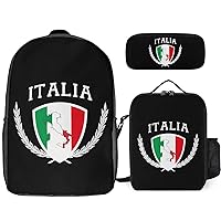 Italia Italy Italian Map Flag 17 Inch Laptop Backpack Durable Daypack Lunch Bag Pencil Case Set For Sports Work Travel