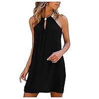 Black Long Sleeve Dress Women A-line Summer Casual Wrap Ruffle Sleeveless Pleated Hem Swing Midi Sun Dress