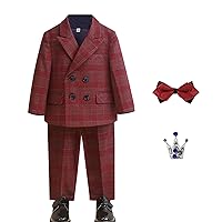 Boys Dress Clothes Kids Christmas Outfit Toddler Formal Suit Shirt and Pants Sets with Bowtie