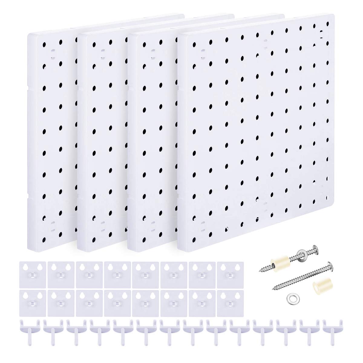 Pegboard Wall Mount Display Pegboard Wall Panel, 4 Pack Pegboard Organizer with 2 Installation Ways, Durable Plastic Wall Organizer Kit, Pegboard A...