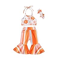 Infant Toddler Baby Girl Summer Outfit Letter Short Sleeve T-Shirt Tops and Flared Pants Headband Western Clothes 3Pcs Set