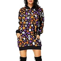 Hoodie Halloween Theme 3D Printing Casual Loose Medium Length Sanitary Dress Autumn Winter Women's Long Sleeve Loose Dress