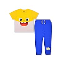 Nickelodeon Baby Shark 2 Piece T-Shirt and Jogger Sweatpants For Boy Infant, Toddler and Little Kids - Blue/Yellow