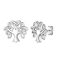 Silvora Old-school Tree Celtic Knot Stud Earrings Sterling Silver Vintage Studs for Women Girls Teen Jewelry Silver