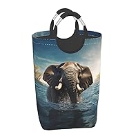 Laundry Basket Waterproof Laundry Hamper With Handles Dirty Clothes Organizer Swimming African Elephant Print Protable Foldable Storage Bin Bag For Living Room Bedroom Playroom